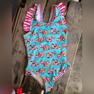 PINK CHICKEN SZ 12Y VGUC TEAL w/ colorful ELEPHANTS 🐘 print 1 pc swimsuit